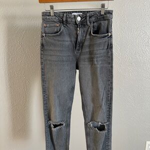 Zara Charcoal Gray Distressed Denim Jeans